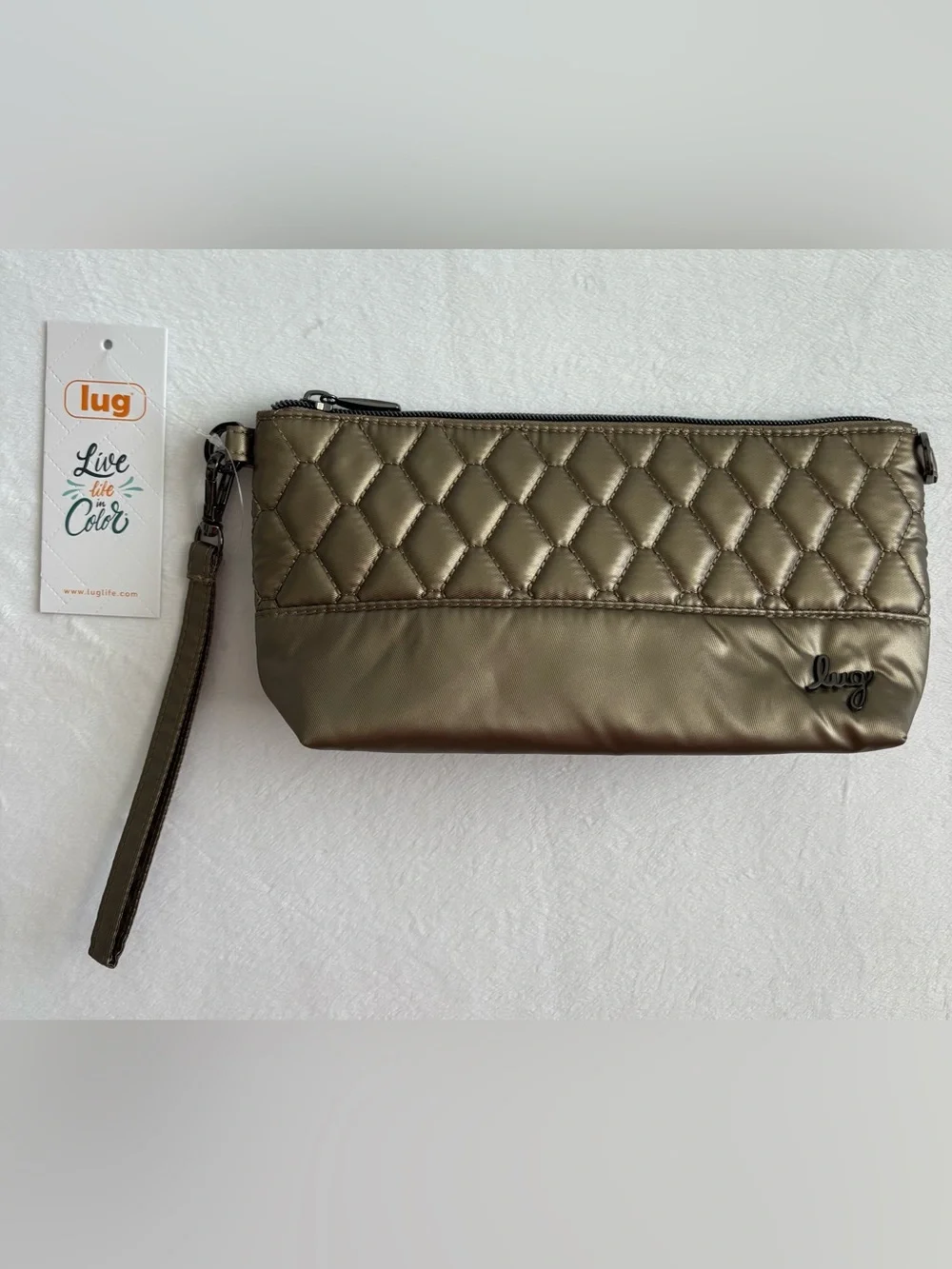 Lug Shiplap RFID Wristlet Pouch Metallic Walnut Boho Floral NWT